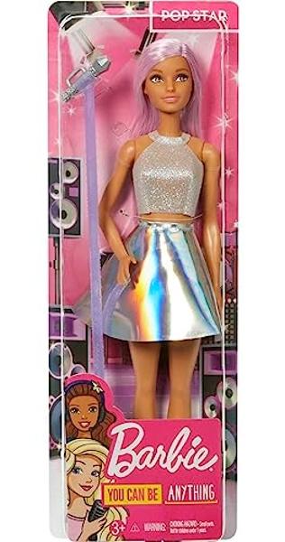 Barbie Careers Fashion Doll & Accessory, Pop Star with Pink Hair & Brown Eyes Wearing Iridescent Skirt with Microphone