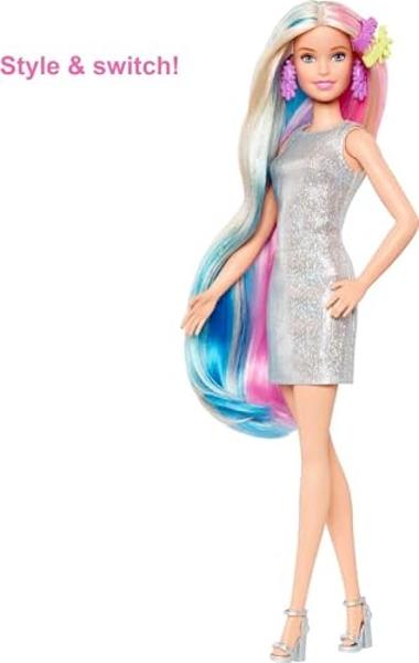 Barbie Fantasy Hair Doll & Accessories, Long Colorful Blonde Hair with Mermaid & Unicorn-Inspired Clothes