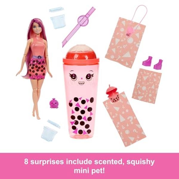 Barbie Pop Reveal Bubble Tea Series Doll & Accessories with Pet, 8 Surprises Include Color Change, Cup with Storage (Styles May Vary)