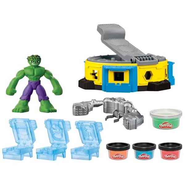 Play-Doh Marvel Hulk Smash & Squish Kids Playset with Bendy Action Figure and Accessories, Imagination Toys for Boys and Girls 4 and Up