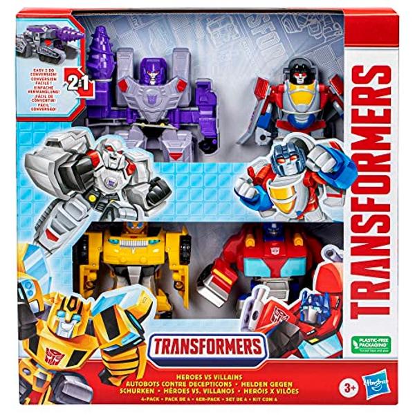 Transformers Toys Heroes vs Villains 4-Pack, Autobot and Decepticon 4.5-Inch Action Figures, Preschool Robot Toys for Kids Ages 3 and Up (Amazon Exclusive)