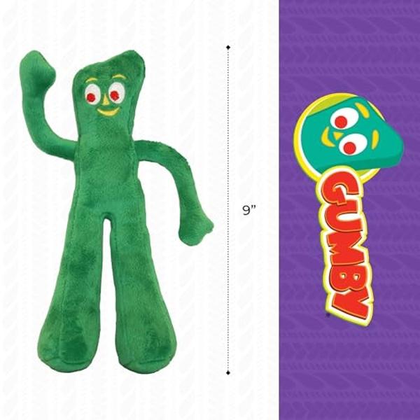 Multipet Gumby Dog Plush Toy - Squeaky Toy for All Dogs - Extra Soft Plush w/ Flexible Legs & Arms - Stuffed Animal for Cuddling & Playing - Cute Dog Pet Toy (9", Green)
