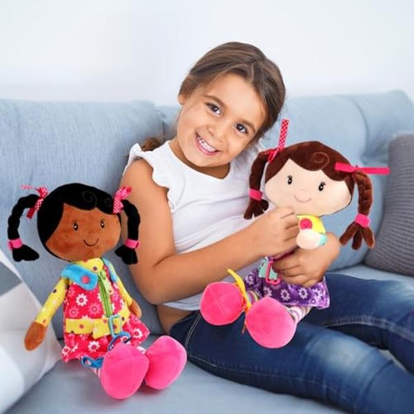 Sugar Snap Plush Doll for Toddlers Learn to Dress Montessori Toy - Dress Me Doll - Zipper, Snaps, Buttons, Buckle, Shoe Tying Practice - Educational Toy for 2 3 Year Old Girl - Mon