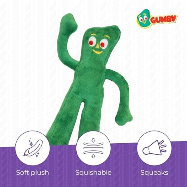 Multipet Gumby Dog Plush Toy - Squeaky Toy for All Dogs - Extra Soft Plush w/ Flexible Legs & Arms - Stuffed Animal for Cuddling & Playing - Cute Dog Pet Toy (9", Green)
