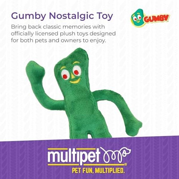 Multipet Gumby Dog Plush Toy - Squeaky Toy for All Dogs - Extra Soft Plush w/ Flexible Legs & Arms - Stuffed Animal for Cuddling & Playing - Cute Dog Pet Toy (9", Green)
