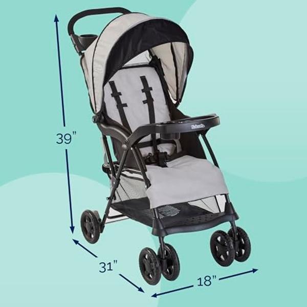 Kolcraft Cloud Plus Lightweight Toddler Umbrella Baby Stroller with Large Storage Basket and Canopy, Reclining Seat, Child and Parent Trays, Compact Easy Fold for Summer Travel - S