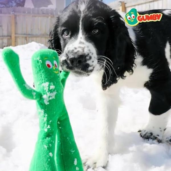 Multipet Gumby Dog Plush Toy - Squeaky Toy for All Dogs - Extra Soft Plush w/ Flexible Legs & Arms - Stuffed Animal for Cuddling & Playing - Cute Dog Pet Toy (9", Green)