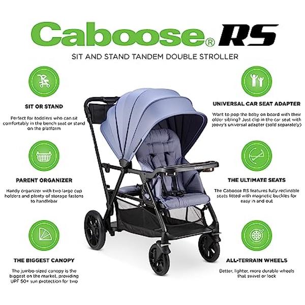Joovy Caboose RS Sit & Stand Double Stroller for Children Up to 55 lb. with All-Terrain Wheels, UPF50+ Sun Canopy & Magnetic 5-Point Safety Harnesses, Slate