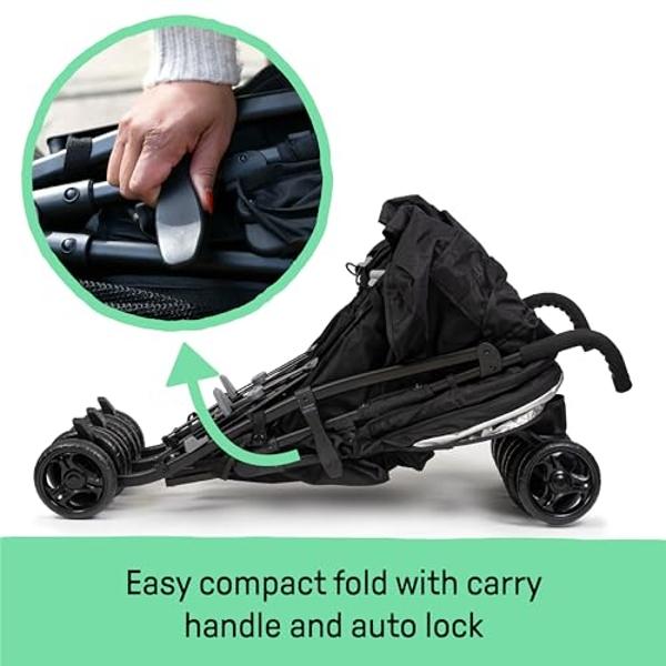 Summer Infant 3Dlite Folding Lightweight Side by Side Double Stroller with 5-Point Safety Harness for Infants and Toddlers, Black