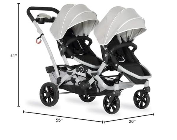 Dream On Me Track Tandem Double Umbrella Stroller in Light Grey, Lightweight Double Stroller for Infant and Toddler, Multi-Position Reversible & Reclining Seats, Large Storage Bask