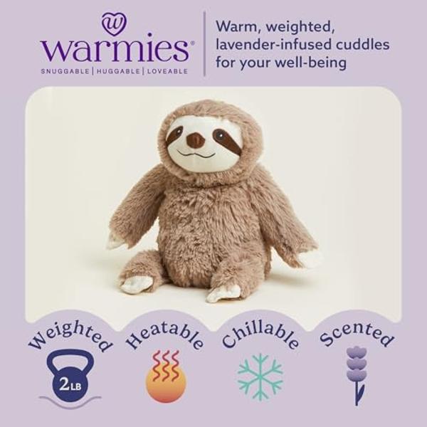 warmies Microwavable & Weighted Stuffed Animals, Sloth - Heated Stuffed Animal Plushie for Warmth & Comfort - Cute Soft Plush Toys for Boys, Girls, Babies & Toddlers