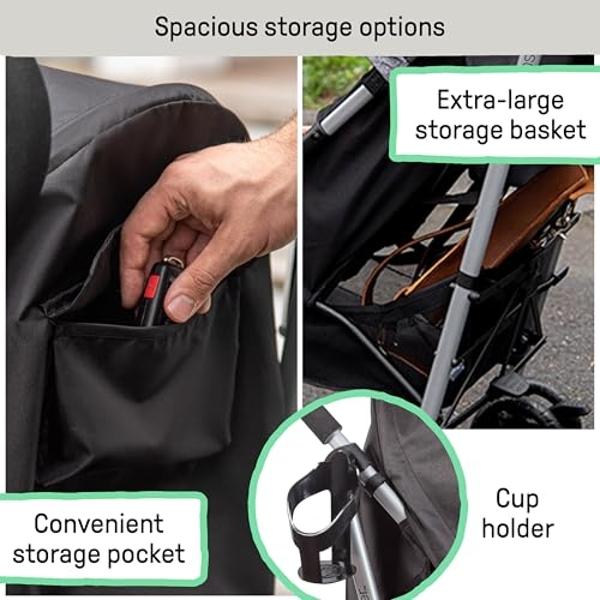 Summer Infant 3Dlite ST Convenience Stroller, Black & Gray - Lightweight Stroller with Steel Frame, Large Seat Area, Multi-Position Recline, Storage Basket - for Travel and More