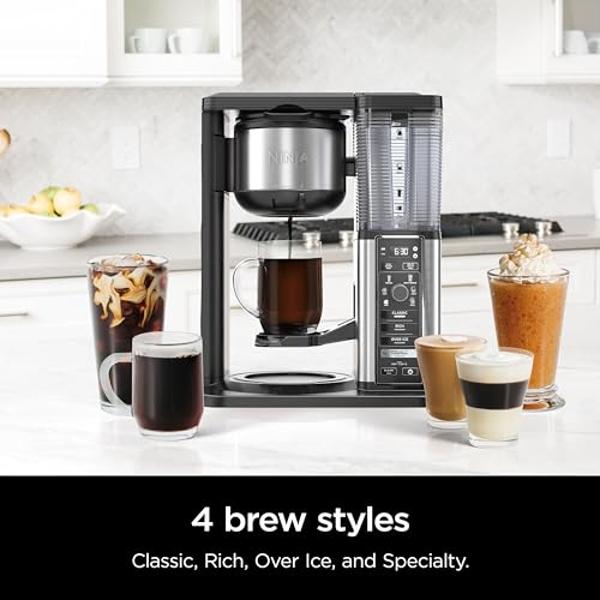 Ninja Specialty Coffee Maker, Hot & Iced Coffee, 6 Brew Styles, 8 Sizes, Small Cup to Travel Mug, 10-Cup Carafe, Fold-Away Frother, Permanent Filter, Removable Reservoir, Black, CM