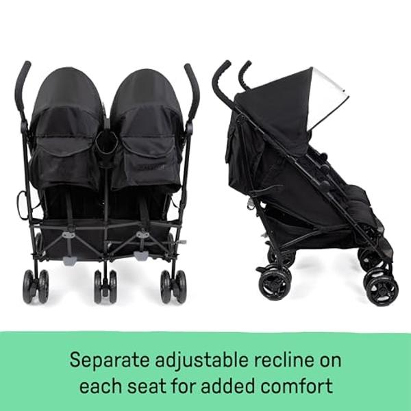 Summer Infant 3Dlite Folding Lightweight Side by Side Double Stroller with 5-Point Safety Harness for Infants and Toddlers, Black