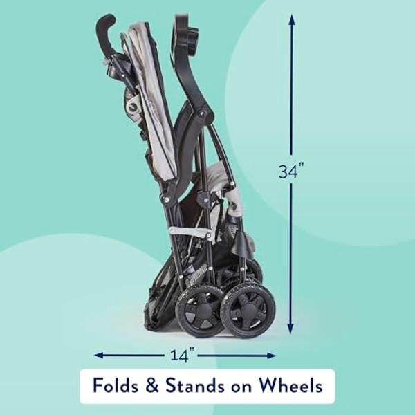 Kolcraft Cloud Plus Lightweight Toddler Umbrella Baby Stroller with Large Storage Basket and Canopy, Reclining Seat, Child and Parent Trays, Compact Easy Fold for Summer Travel - S