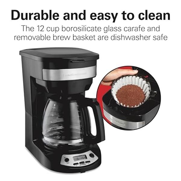 Hamilton Beach 12 Cup Programmable Drip Coffee Maker, Brew Options, Glass Carafe (46299), Black with Stainless Accents