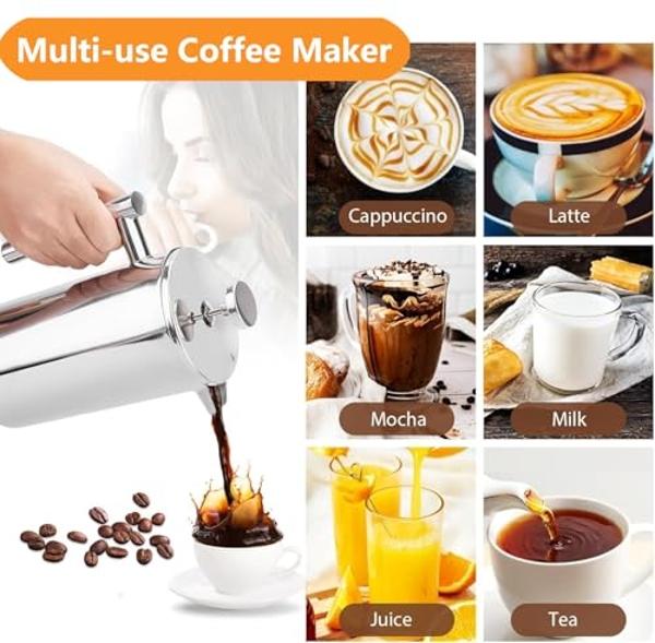 Meelio Small French Press 350ml, Double-Wall Insulated French Press Coffee Press Stainless Steel for travel camping, Single Cup Pour Over Coffee Maker (1 cup, 12 OZ)