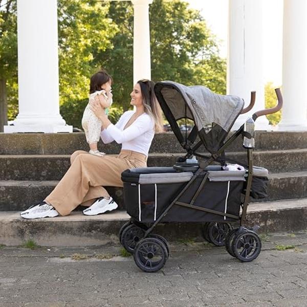 Summer Infant 3Dlite Wagon Convenience Lightweight Stroller for Infants, Accommodates up to 50 Pounds and Holds 2 Children, Black/Gray