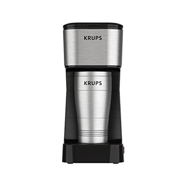 KRUPS: 2 Cup Coffee Maker, Simply Brew Stainless Steel Single Serve Drip Coffee Machine and Travel Tumbler 14 Ounce Stainless Steel Tumbler Included 650 Watts Coffee Filter, Compac