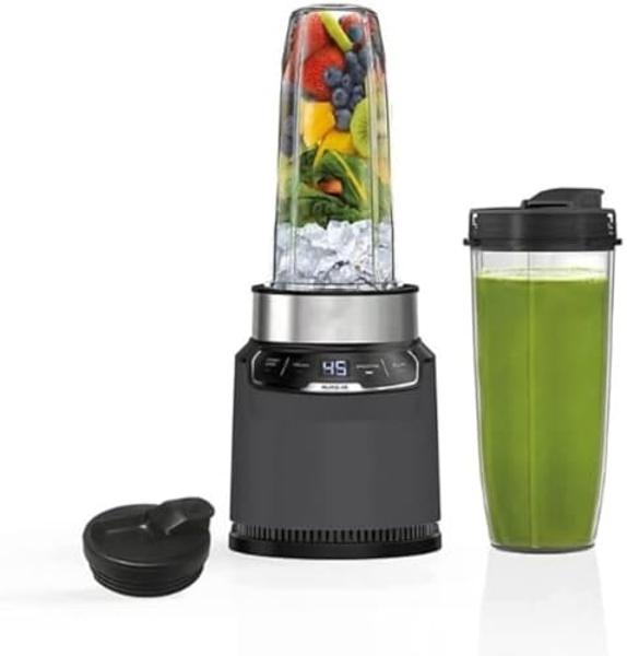 Ninja BN401-A Nutri Pro Compact Personal Blender, Auto-iQ Technology, 1100-Peak-Watts, for Frozen Drinks, Smoothies, Sauces & More, With To-Go Cups & Spout Lids, Gray