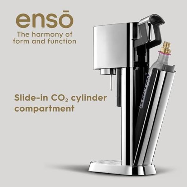 Sodastream - Enso Sparkling Water Maker | STARTER KIT | CQC CO2 System | Includes 1x CO2 Cylinder, 1x 32 Fl Oz Dishwasher Safe Bottle | Stainless Steel, designed by Naoto Fukasawa 