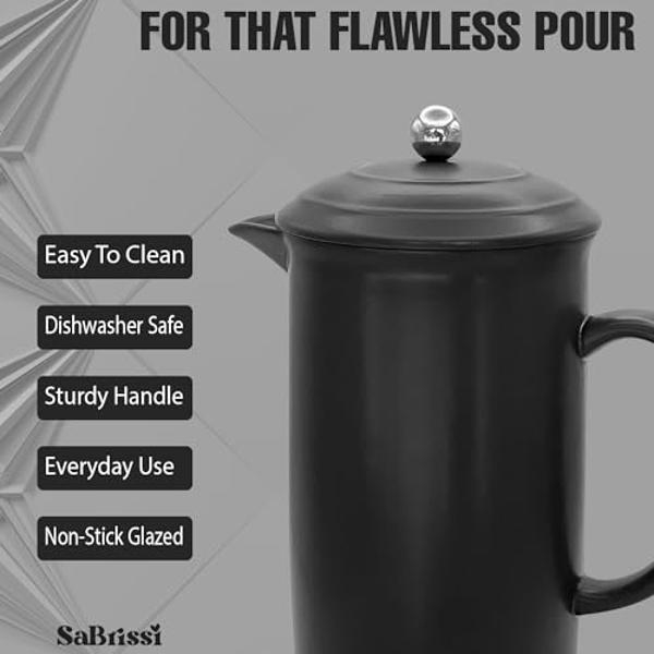 French Press Coffee Maker Stoneware Vintage Cafetiere 34 Ounces Insulated Heat Retention Dishwasher Safe (Black)