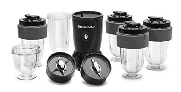 Elite Gourmet EPB-1800A# 17-Piece Personal Drink Mixer Blender, Sports Blender 16 Oz capacity, Includes Chopping and Blending Blade, Drink Lids and Extra Cups