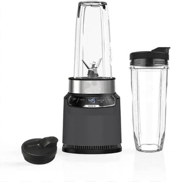 Ninja BN401-A Nutri Pro Compact Personal Blender, Auto-iQ Technology, 1100-Peak-Watts, for Frozen Drinks, Smoothies, Sauces & More, With To-Go Cups & Spout Lids, Gray