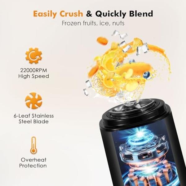 MoKo Countertop Blender for Kitchen for Smoothies/ice, Portable Blenders Personal Size with 22 OZ BPA Free Travel Cup and Lid, 6 Stainless Steel Blades for Powerful Blending, Black