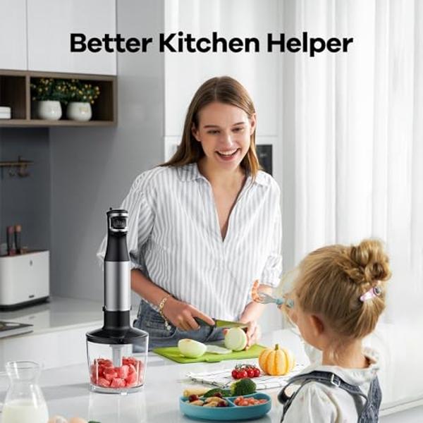 Immersion Hand Blender 5 in 1: 800W Electric Blender Handheld Stick Mixer with Trigger Control Grip, Emulsion Blenders for Kitchen Soup, Mayo, Smoothie and Baby Food, with Chopper,