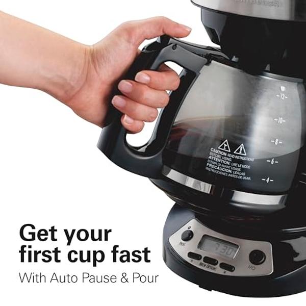 Hamilton Beach 12 Cup Programmable Drip Coffee Maker, Brew Options, Glass Carafe (46299), Black with Stainless Accents