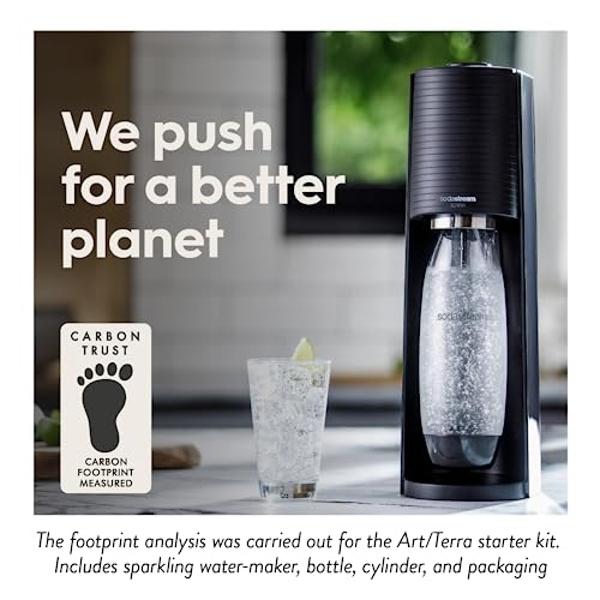 SodaStream Terra Sparkling Water Maker Machine, with 1 Litre Reusable BPA-Free Water Bottle for Carbonating & 60 Litre Quick Connect CO2 Gas Cylinder – Black