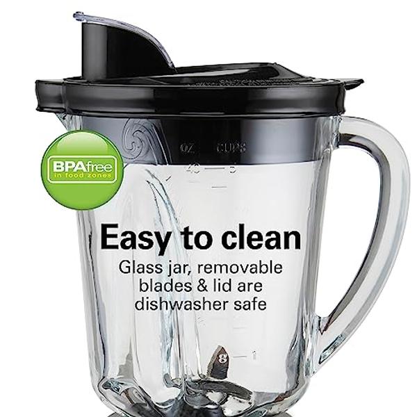 Hamilton Beach 58175 Wave Action Blender for Smoothies, Stainless Steel Ice Sabre Blades, 800 Watts, Quiet Design, 40 oz Glass Jar, Black