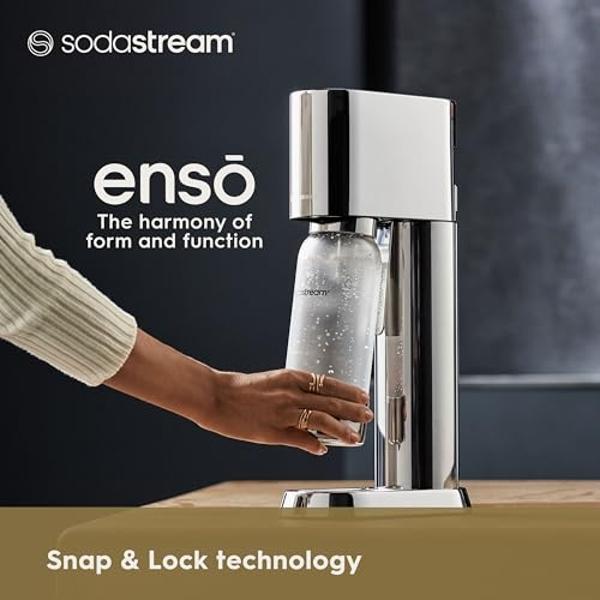 Sodastream - Enso Sparkling Water Maker | STARTER KIT | CQC CO2 System | Includes 1x CO2 Cylinder, 1x 32 Fl Oz Dishwasher Safe Bottle | Stainless Steel, designed by Naoto Fukasawa 