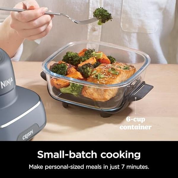 Ninja Crispi 4-in-1 Portable Glass Air Fryer Cooking System, 4QT & 6 Cup Glass Containers with Storage Lids, Easy Meals, Microwave, Freezer & Dishwasher Safe, Air Fry, Bake & More,
