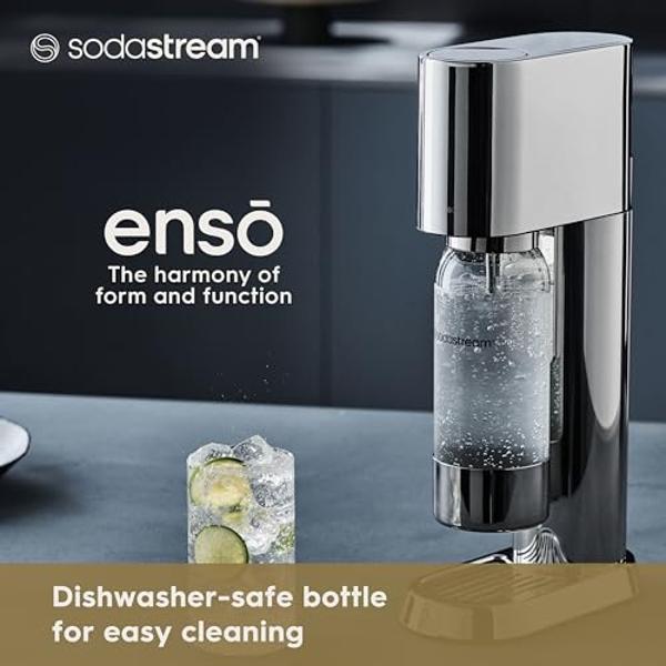Sodastream - Enso Sparkling Water Maker | STARTER KIT | CQC CO2 System | Includes 1x CO2 Cylinder, 1x 32 Fl Oz Dishwasher Safe Bottle | Stainless Steel, designed by Naoto Fukasawa 