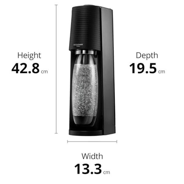 SodaStream Terra Sparkling Water Maker Machine, with 1 Litre Reusable BPA-Free Water Bottle for Carbonating & 60 Litre Quick Connect CO2 Gas Cylinder – Black