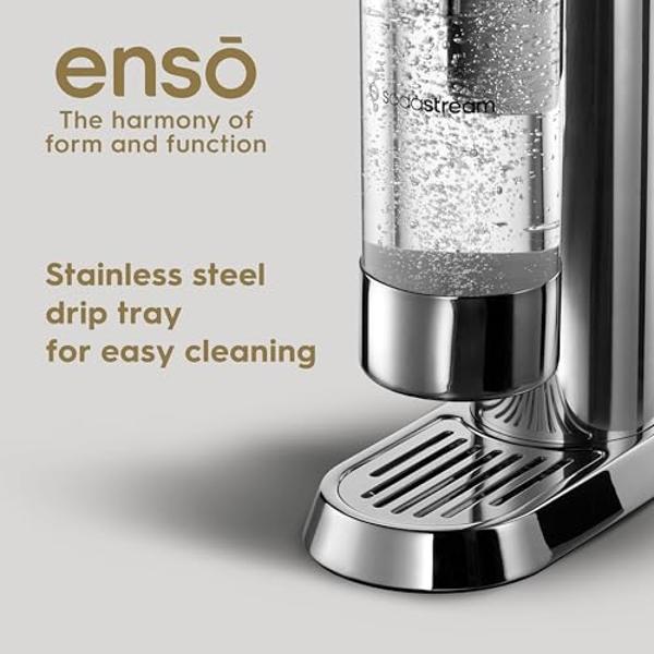 Sodastream - Enso Sparkling Water Maker | STARTER KIT | CQC CO2 System | Includes 1x CO2 Cylinder, 1x 32 Fl Oz Dishwasher Safe Bottle | Stainless Steel, designed by Naoto Fukasawa 