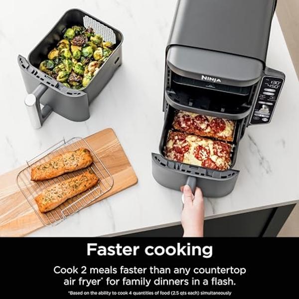 Ninja Air Fryer, 10QT DoubleStack XL 2-Basket, Compact Design, Cooks 5lb Whole Chicken, Feeds Up to 8 People, 6-in-1 Air Fryer, Roast, Bake & More, Easy to Clean, Dishwasher Safe P