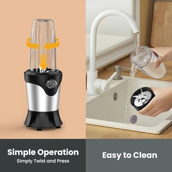Suavo Smoothie Blender 1100W Portable Personal Blender for Shakes and Smoothies with 2 * 22Oz To-Go Cups & Lids, Includes Portable Coffee Grinder and 10Oz BPA-Free Travel Cup Count