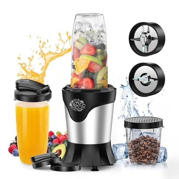 Suavo Smoothie Blender 1100W Portable Personal Blender for Shakes and Smoothies with 2 * 22Oz To-Go Cups & Lids, Includes Portable Coffee Grinder and 10Oz BPA-Free Travel Cup Count