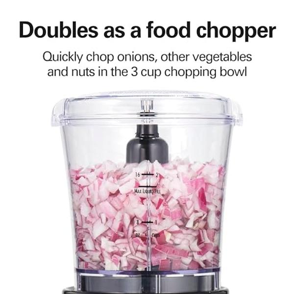 Hamilton Beach Power Elite Blender for Smoothies with 3-Cup Vegetable Chopper Mini Food Processor, 40oz Glass Jar, 12 Functions for Puree, Ice Crush, Black and Stainless Steel (581
