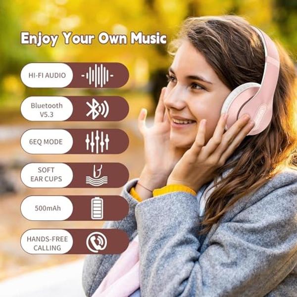 Glynzak Wireless Bluetooth Headphones Over Ear 65H Playtime HiFi Stereo Headset with Microphone and 6EQ Modes Foldable Bluetooth V5.3 Headphones for Travel Smartphone Computer Lapt