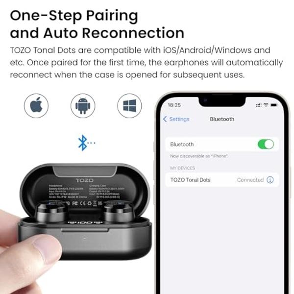 TOZO T12 (Compact Ergonomic Edition) Wireless Earbuds Bluetooth 5.3 Headphones, Call ENC Noise Cancelling Mic, 55Hrs Playtime App Customize EQ IPX8 Waterproof LED Digital Display P