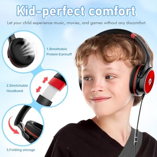 ADOOPE Kids Headphones with Safe 85dB/94dB Volume Limiter for Teen and Boys, Foldable HD Stereo Sound Headset for Kindle Kids/fire Tablet/iPad/Laptop, Headphones with Microphone (B