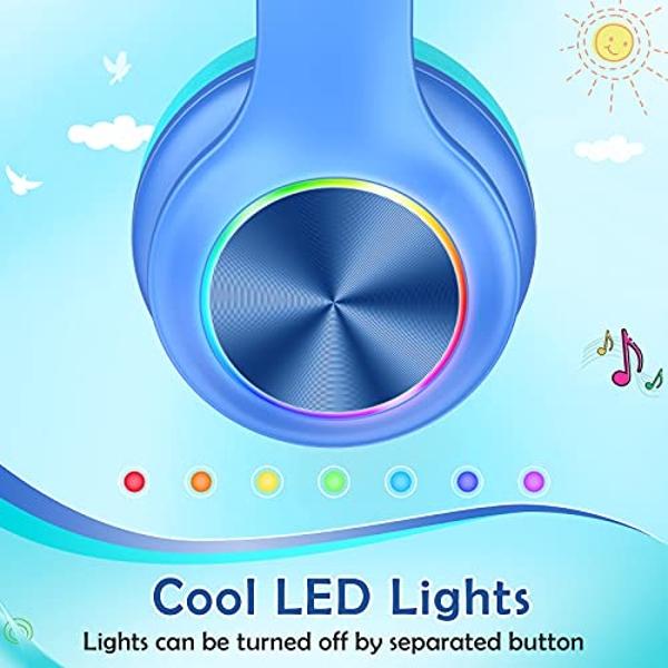 Candy Bila Bluetooth Kids Headphones Fit for Aged 3-21, Colorful LED Lights Comfort Wireless Headphones with Microphone 94dB Volume Limited for School/iPad/PC/TV/Cellphones, Wired 