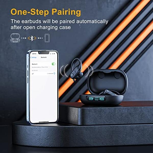 Open Ear Wireless Sports Headphones, Bluetooth 5.0 Waterproof Sweatproof Headset with Mic for Sport Jogging Running Driving Cycling Hiking Indoor and Outdoor Use