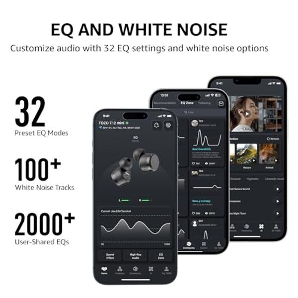TOZO T12 (Compact Ergonomic Edition) Wireless Earbuds Bluetooth 5.3 Headphones, Call ENC Noise Cancelling Mic, 55Hrs Playtime App Customize EQ IPX8 Waterproof LED Digital Display P