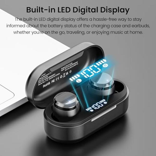 TOZO T12 (Compact Ergonomic Edition) Wireless Earbuds Bluetooth 5.3 Headphones, Call ENC Noise Cancelling Mic, 55Hrs Playtime App Customize EQ IPX8 Waterproof LED Digital Display P