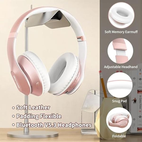 Glynzak Wireless Bluetooth Headphones Over Ear 65H Playtime HiFi Stereo Headset with Microphone and 6EQ Modes Foldable Bluetooth V5.3 Headphones for Travel Smartphone Computer Lapt